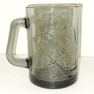 Vintage 1970s McDonald's Smoky Gray Glass Mug Hamburgler Playing Hockey